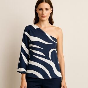 💙 Venus One Sleeve Preppy Artsy Top Size 10